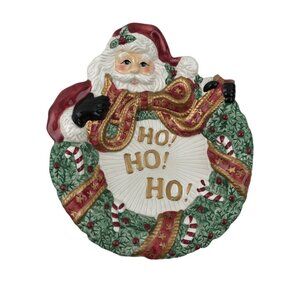 Fitz Floyd Essentials Santa Claus Canape Plate Christmas Wreath Ho Ho Ho